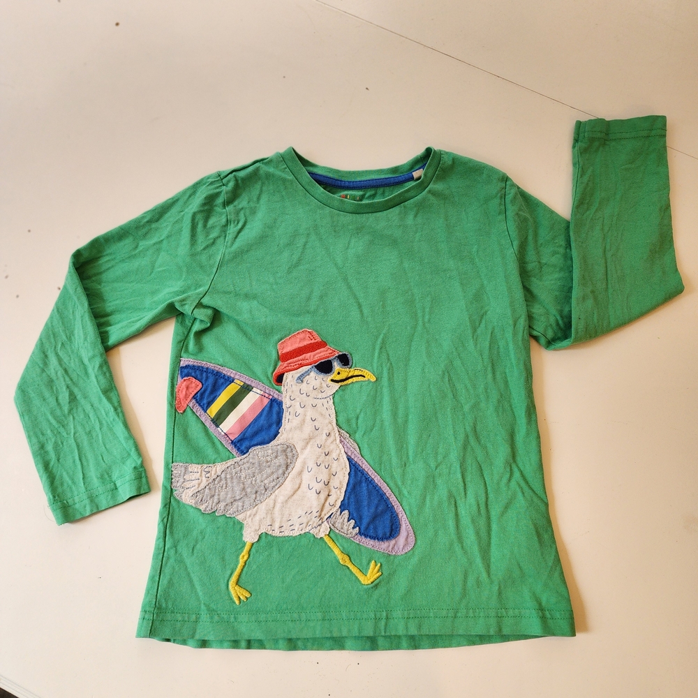 Mini Boden Green Kids Shirt with Seagull Design Size 5/6